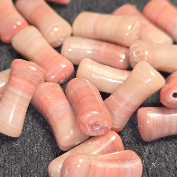 Pink And Cream Tube Shaped Beads - Picture 4 of 5